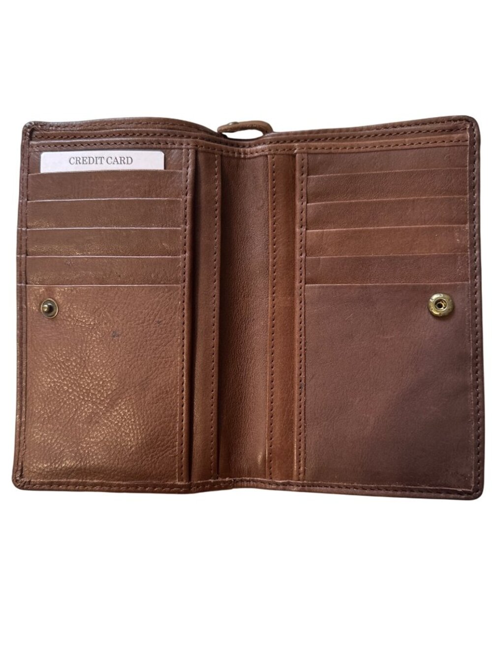 Brown Genuine Leather Wallet With Laser-Cut Design Multiple Card Slots Snap & Zi - Picture 2 of 4